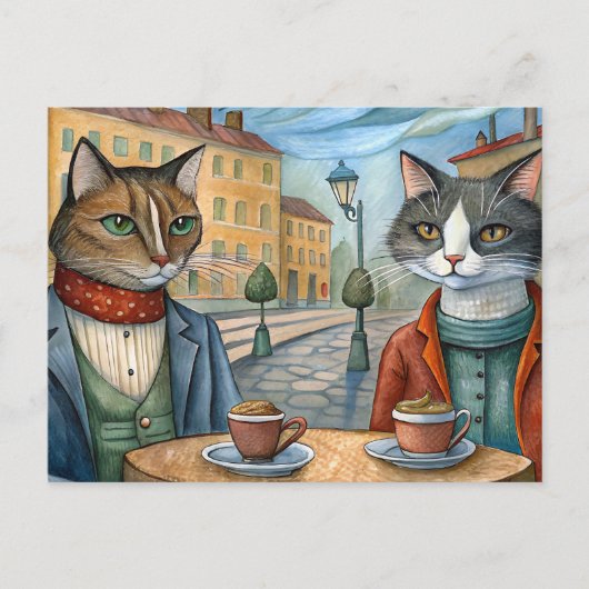 カフェで食べ物を着た猫 シーズンポストカード (正面)