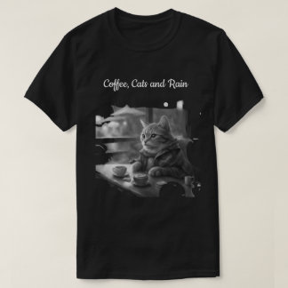 カフェにいる猫 珈琲好きな猫たち 雨の日のカフェ Tシャツ