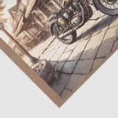 カフェのそばに停まったアンティークなバイク 薄葉紙 (詳細)