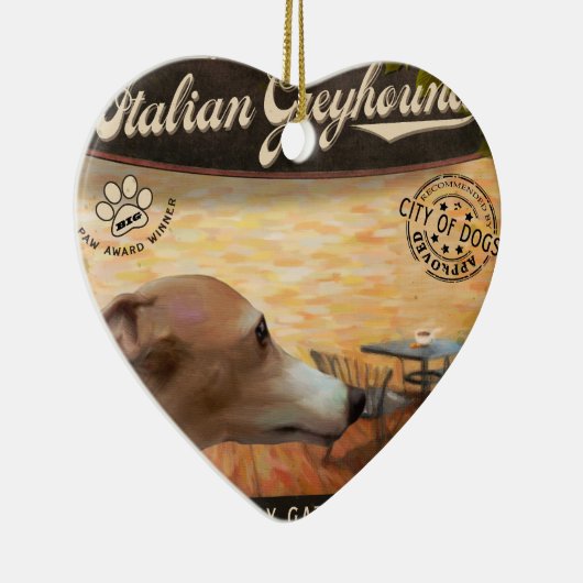 カフェのイタリアン・グレーハウンド セラミックオーナメント (右)