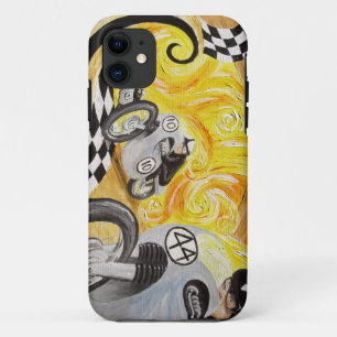カフェのレーサー-ヴィンテージのオートバイの競争の絵画 iPhone 11 ケース
