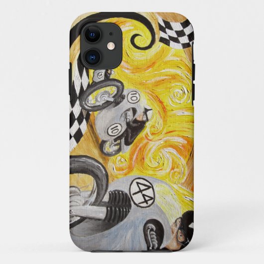 カフェのレーサー-ヴィンテージのオートバイの競争の絵画 Case-Mate iPhoneケース (裏面)