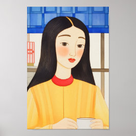 カフェの女性 ポスター