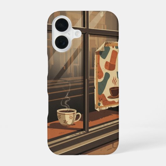 カフェの窓からの眺め iPhone 16ケース (裏面)