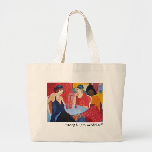 カフェのtotebagの女性 ラージトートバッグ (正面)