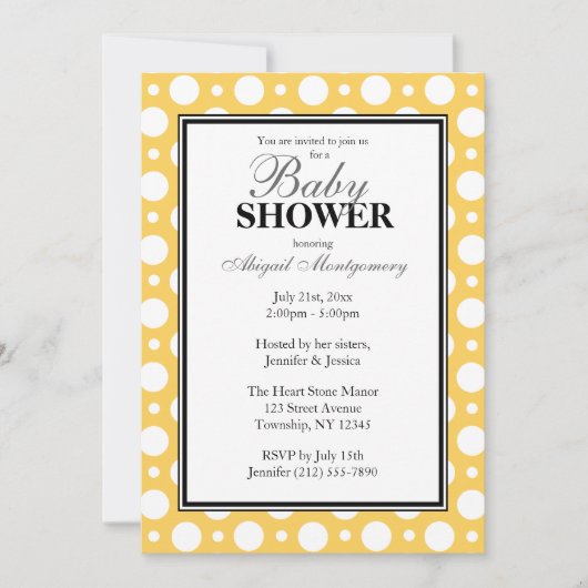 カフェイエローの組み合わせ水玉模様ベビーシャワー 招待状 (正面)