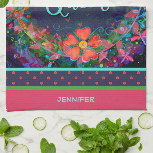 カフェインおもしろいクイーン引用文フローラハート名 キッチンタオル (折り畳み)