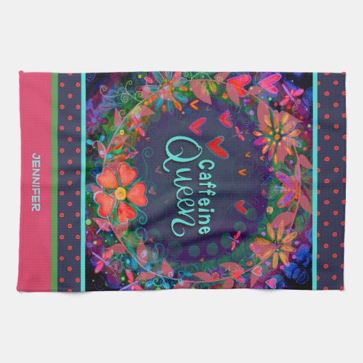 カフェインおもしろいクイーン引用文フローラハート名 キッチンタオル (横)