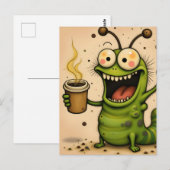 カフェインおもしろい入りキャタピラーの上の漫画スタイル ポストカード (正面/裏面)