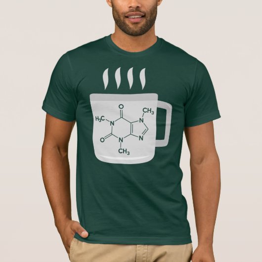 カフェインおもしろい分子化学コーヒーノベルティ Tシャツ (正面)