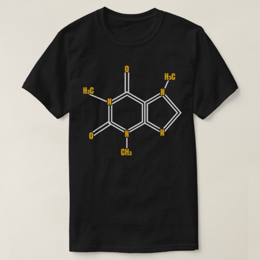カフェインおもしろい分子科学をテーマにしたコーヒー愛 Tシャツ (デザイン正面)