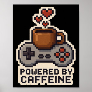 カフェインで動く ピクセルアート ゲーマー コーヒー好き G ポスター