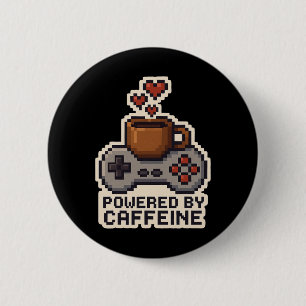 カフェインで動く ピクセルアート ゲーマー コーヒー好き G 缶バッジ