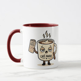 カフェインで目を覚ます かわいい眠そうなコーヒーのマスコットイラスト マグカップ