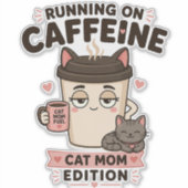 カフェインで走る面白い猫ママノートパソコン用ステッカー シール (正面)