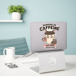 カフェインで走る面白い猫ママノートパソコン用ステッカー シール