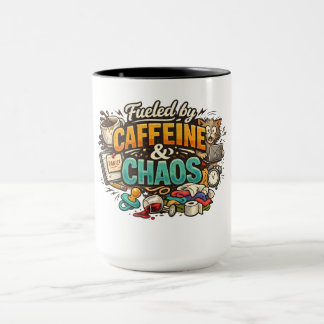 カフェインとカオスに支えられた面白いコーヒーマグ マグカップ
