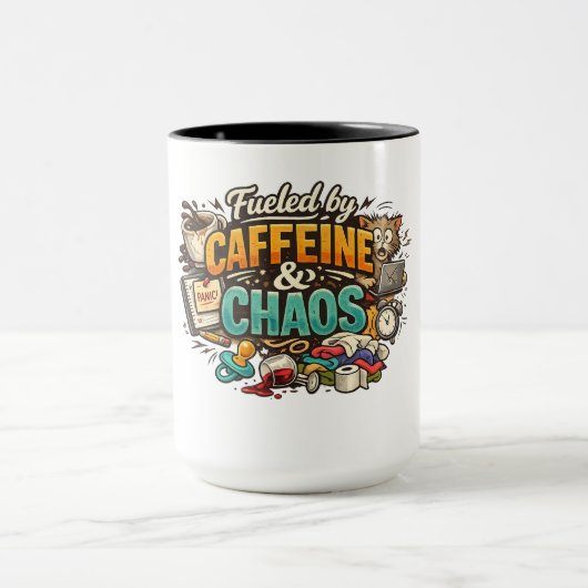 カフェインとカオスに支えられた面白いコーヒーマグ マグカップ (中央)