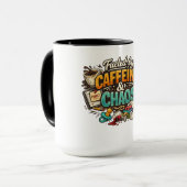 カフェインとカオスに支えられた面白いコーヒーマグ マグカップ (正面左)