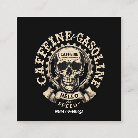 カフェインとガソリンはスピードステッカーに挨拶する スクエア名刺 (正面)