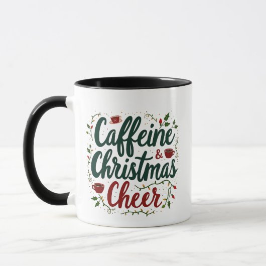 カフェインとクリスマス応援コーヒー愛好家 マグカップ (左)