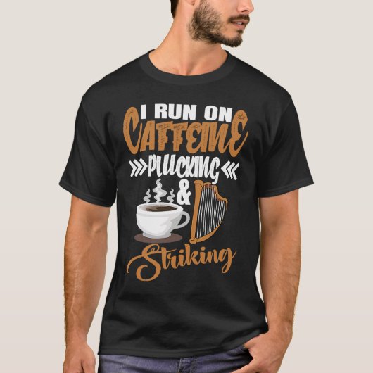 カフェインとハープの爪弾きと弦打ちで動く Tシャツ (正面)