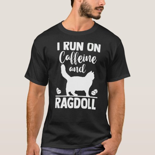 カフェインとラグドール走に入ったネコ母コーヒー Tシャツ (正面)