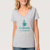カフェインと優しさ ティーブルー グレーTシャツ Tシャツ (正面)