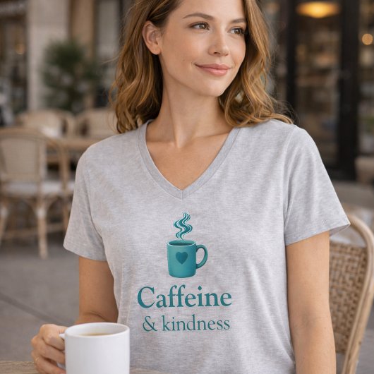 カフェインと優しさ ティーブルー グレーTシャツ Tシャツ