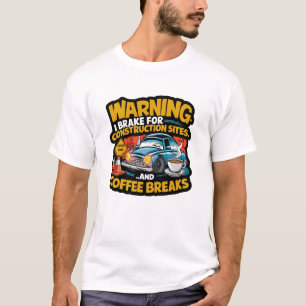 カフェインと建設現場に注意！おもしろデザイン Tシャツ