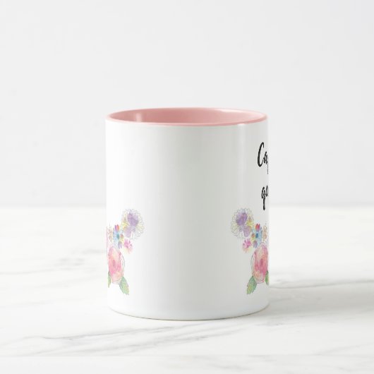 カフェインと検疫の水の色フローラピンク マグカップ (中央)