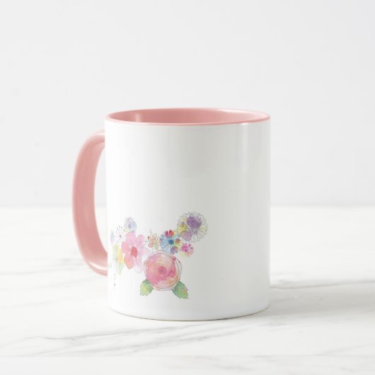カフェインと検疫の水の色フローラピンク マグカップ (正面左)