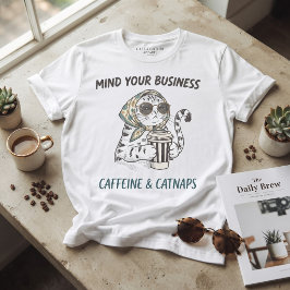 カフェインと猫の昼寝 ビンテージ風猫好きデザインのコーヒー愛好家向けグッズ Tシャツ