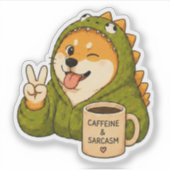 カフェインと皮肉な犬ステッカー シール (正面)