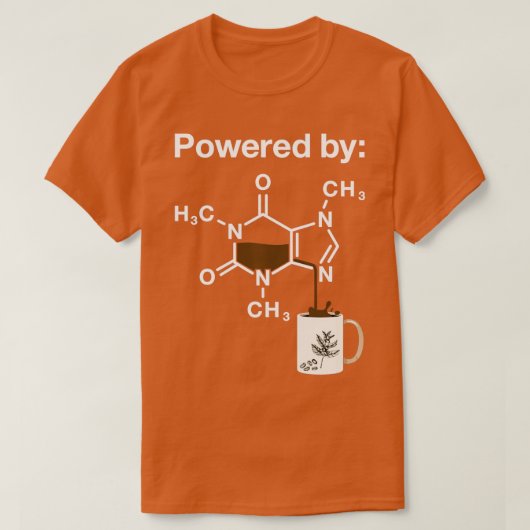 カフェインのコーヒーを飲む科学中毒者によって動く Tシャツ (デザイン正面)