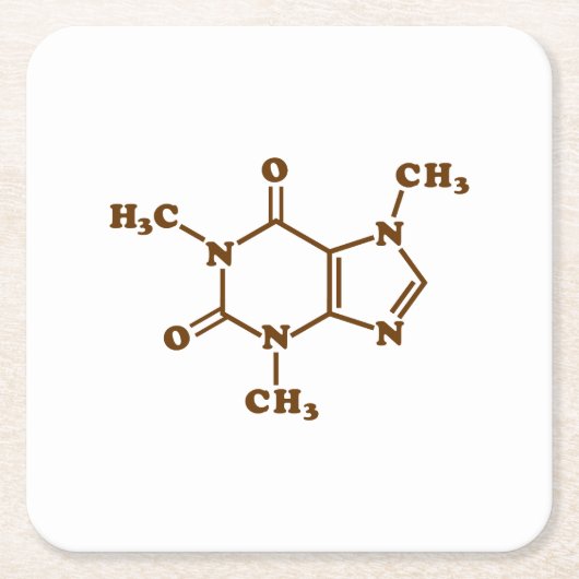 カフェインのコーヒー分子化学式 スクエアペーパーコースター (正面)
