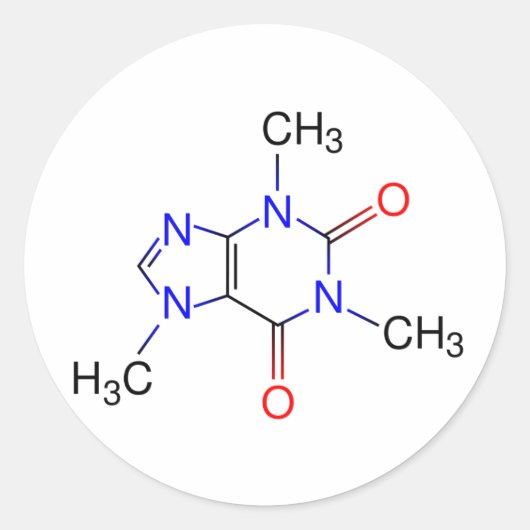 カフェインの分子 ラウンドシール (正面)