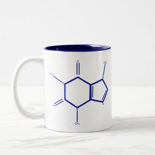 カフェインの分子-青 ツートーンマグカップ (左)