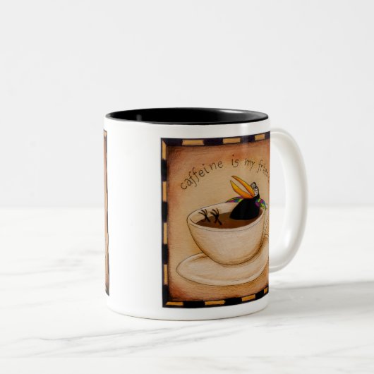カフェインの魔神のカラスのコーヒー・マグ ツートーンマグカップ (正面右)