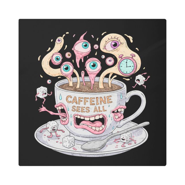 カフェインは全ての超現実的なコーヒーアートを見る メタルプリント (正面)