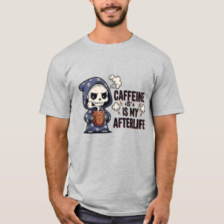 カフェインは私の来世 | かわいい死神コーヒー Tシャツ