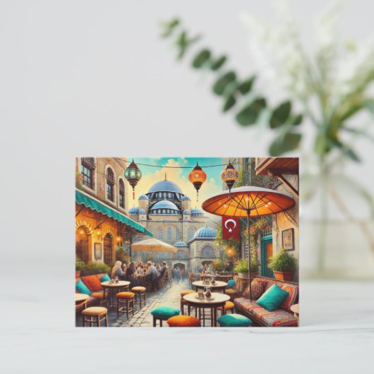 カフェインイスタンブールウォーター絵を描カラー ポストカード (スタンド正面)