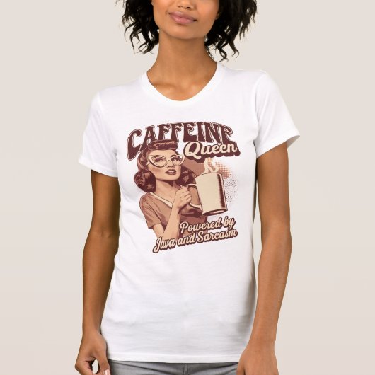 カフェインクイーン – Java & Iimmレトロデザイン Tシャツ (正面)