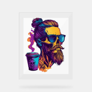 カフェインスカルおもしろい- Baristaスケルトン アクリルサイン