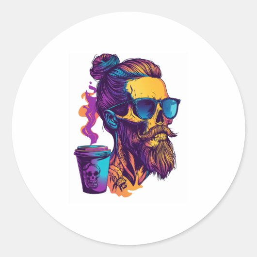 カフェインスカルおもしろい- Baristaスケルトン ラウンドシール (正面)