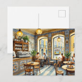 カフェインリスボンイエロートラムウォーター色 ポストカード (正面/裏面)