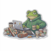 カフェイン中毒で疲れたカエル Meme シール (正面)
