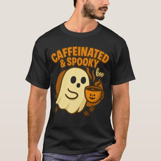 カフェイン中毒のスケアリー・ハロウィンコーヒー・ゴースト Tシャツ (正面)