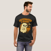 カフェイン中毒のスケアリー・ハロウィンコーヒー・ゴースト Tシャツ (正面フル)