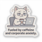 カフェイン中毒の猫 楽しいオフィスの倦怠感ステッカー シール (正面)
